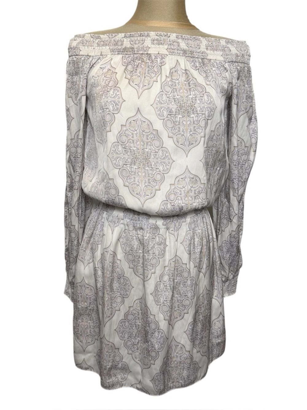 White House Black Market Off Shoulder Boho Blouson Mini Dress Smocked NWT S